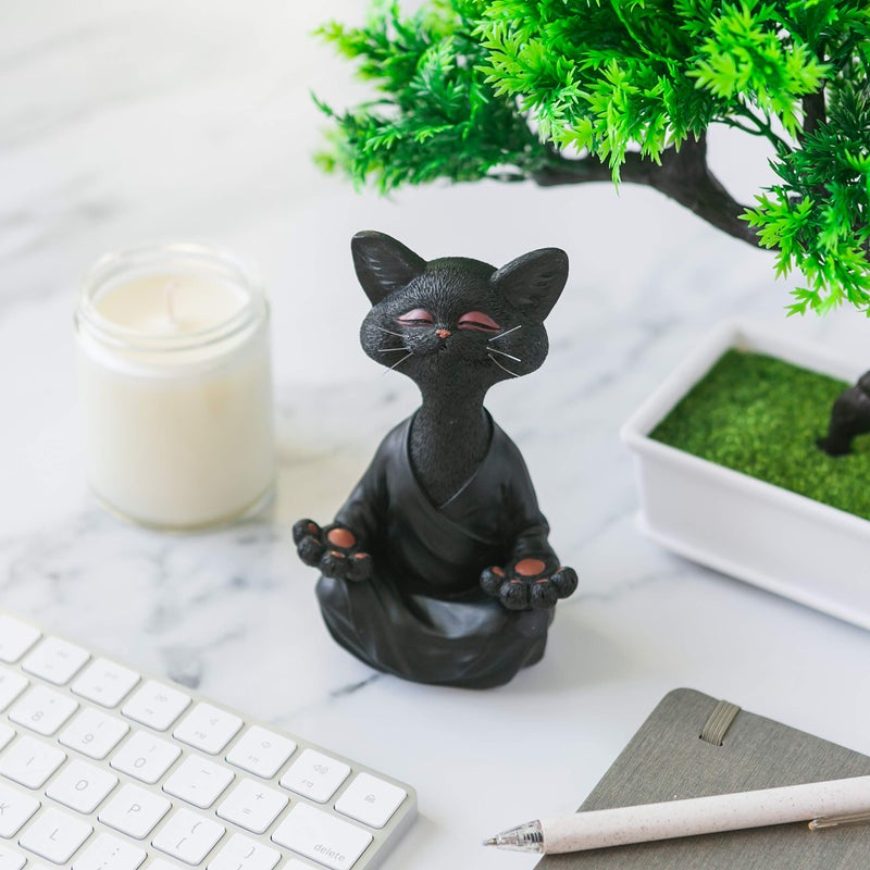 JFSM INC. 5" Whimsical Happy Cat Buddha Figurine â€“ Zen-Inspired Resin Cat Statue â€“ Meditating Animal Sculpture for Mindful Home or Office Decor â€“ Peaceful Gift for Cat Lovers and Yoga Fans - Image 2